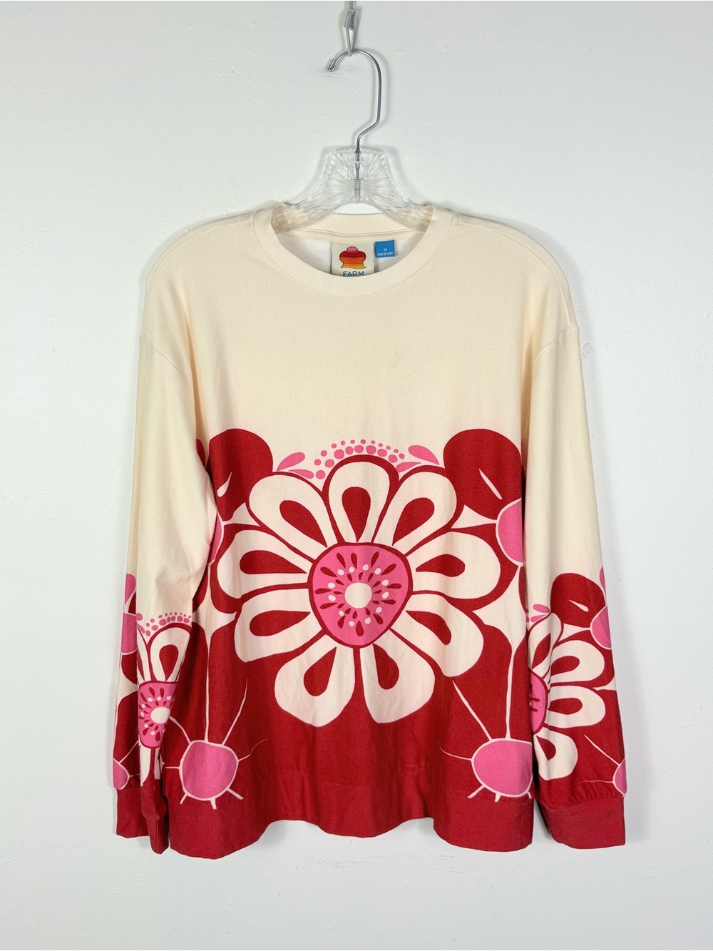 FARM Rio Cream, Red & Pink Floral Long-Sleeve Tee